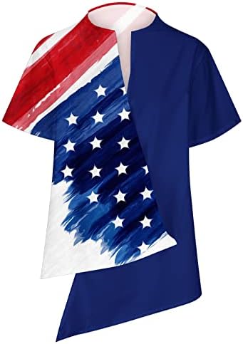 Pejock Basic V צוואר צוואר לנשים חולצת טי קיץ שרוול קצר טוניקה לא סדירה טוניקה עליונה דגל אמריקאי הדפס