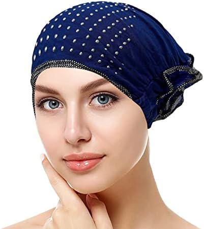 נשים טורבן כובע אבני חן מוסלמי כפת כובע כיסוי ראש אלסטי סרטן בארה ' ב לנשים מוצק צבע גולגולת כובעים