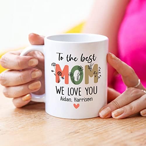 אישית אמא מתנות מבת או בן, כדי אמא אנחנו אוהבים אותך ספל, ילדים שמות קפה ספל לאמא, אישית אמא