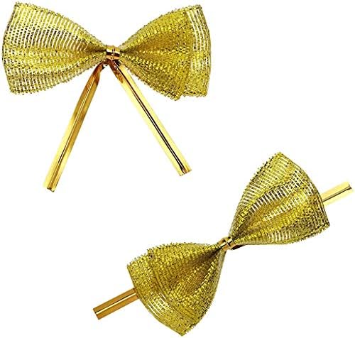רקקסי 50 חתיכות זהב טוויסט קשרי, גליטר זהב קשתות עניבה, טוויסט עניבת עבור מתנות לטפל מזון אחסון שקיות