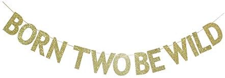 נולד שני באנר פראי, שלט נייר נצנצים זהב לציוד דקור מסיבת יום הולדת שני של התינוק