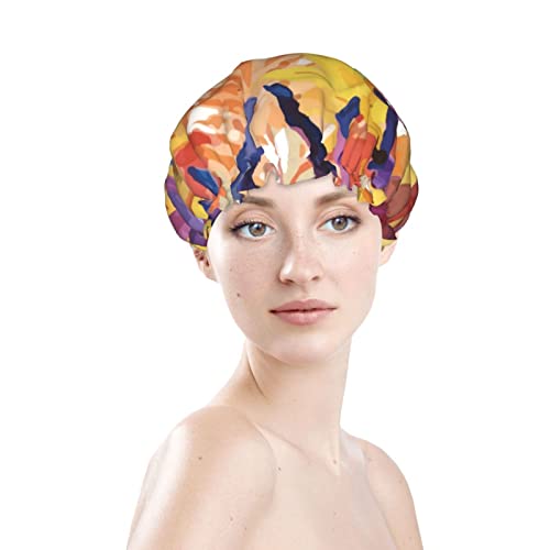 נשים לשימוש חוזר למתיחה שולי שיער כובע צבעי סוס צבעי צבעוני כפול צבעוני כובע אמבטיה אטום למים כובע אמבטיה