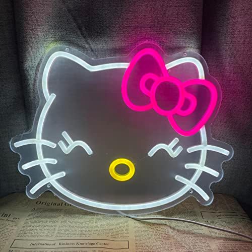 חתול חום אנימה אנימה שלט ניאון יפני מצוייר בהתאמה אישית אורות LED לחתול חיה לבני נוער לילדים קיר