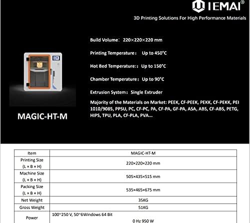 מדפסת תלת מימד HT במחיר סביר לחומרים הנדסיים IEMAI טמפרטורה גבוהה Multifunction Peek Peek 3D מדפסת, לבן, 702x542x790