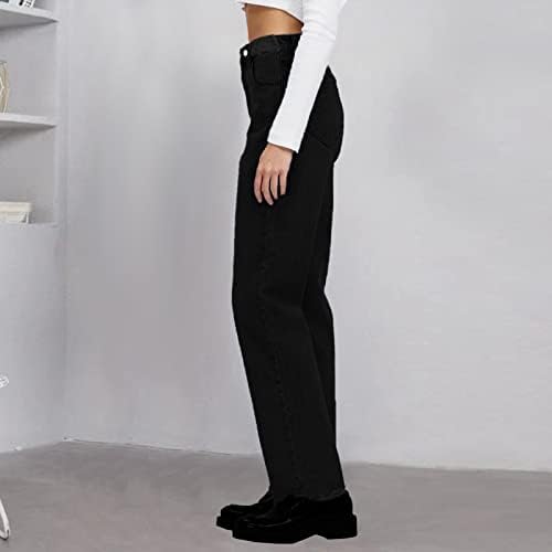 מכנסי מכנסי הרמון של אתקיה מכנסיים מכנסיים רחבים ג'ינס ישר אישה מכנסיים ארוכים שחורים נשים מותניים גבוהות מכנסיים