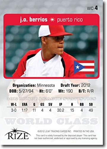 LEAF RIZE 2012 טיוטת מחלקה עולמית WC4 J.O. תאומים של Berrios Puerto Rico MLB כרטיס בייסבול NM-MT
