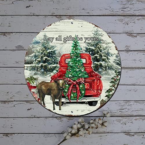 שלט חג מולד שמח בית חווה שלג גנום משאית עגולה מתכת פח שלט חג המולד שמחה עיצוב שלט מתכת מרופט לקיר