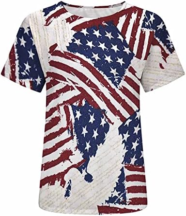 סתיו קיץ חולצה בנות קצר שרוול כותנה צווארון עגול אמריקאי דגל גרפי בראנץ ' למעלה חולצת טי לנשים