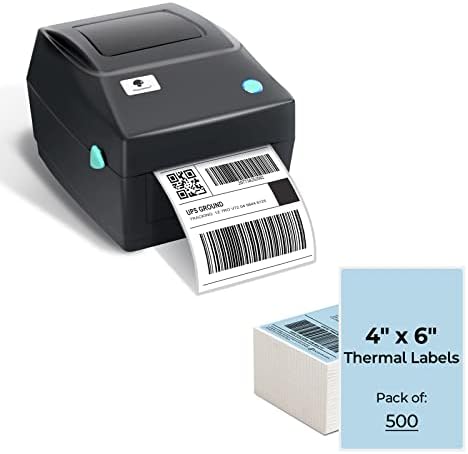 מדפסת תווית תרמית עם תוויות כחולות 500 יחידות - 150 ממ/ש 4 על 6 מדפסת תווית משלוח לחבילות משלוח, תואמת