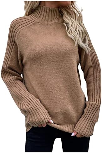 RMXEI נשים סוודר בצבע אחיד סוודר צוואר גבוה סוודר שרוול ארוך