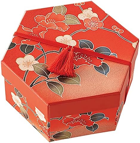 ראשים קופסת מתנה WA-HBM, 7.2 x 3.5 x 6.3 אינץ ', אדום, 4 חלקים, סגנון יפני, משושה, קופסת דבק, ראשי קמליה
