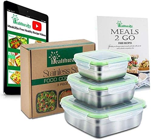 סט מיכלי מזון מנירוסטה של 3 קופסאות אוכל הניתנות לגיבוב מיכלי סלט סנדוויץ ' לילדים מבוגרים אחסון מטבח