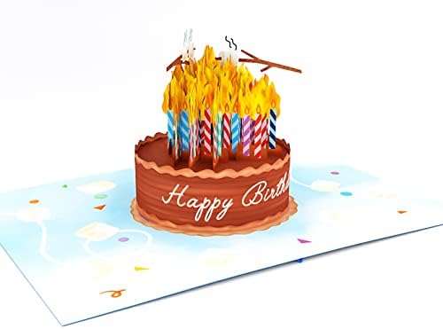 ליף עוגת יום הולדת על אש כרטיס יום הולדת מצחיק, 3ד ברכה צץ כרטיס יום הולדת, כרטיס יום הולדת שמח לגברים, נשים,