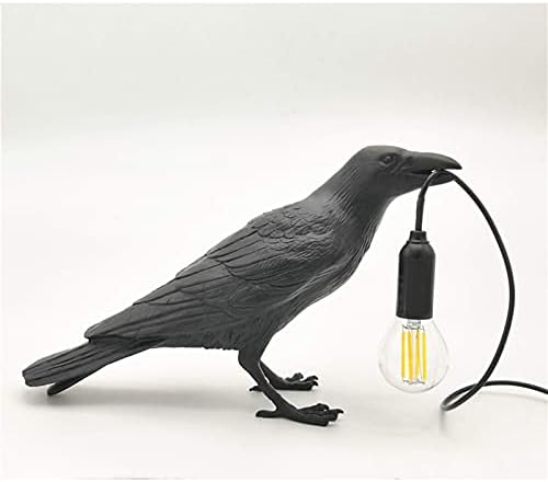 מנורת העורבים הגותית, אור שולחן עורב שחור חמוד עם קו USB, שרף ייחודי ליל כל הקדושים עורב לעיצוב