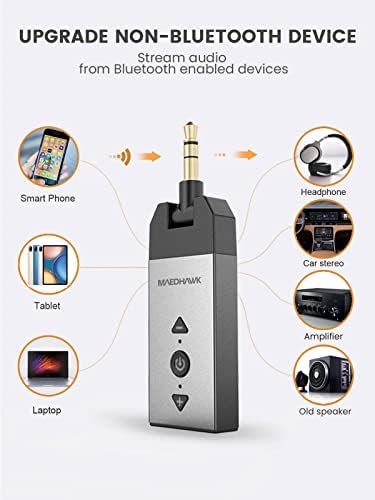 מתאם Aux של Bluetooth לרכב, Maedhawk Aux ל- Bluetooth 5.2 מקלט שמע עבור אוזניות רמקול סטריאו ביתי לרכב, מתאם רכב