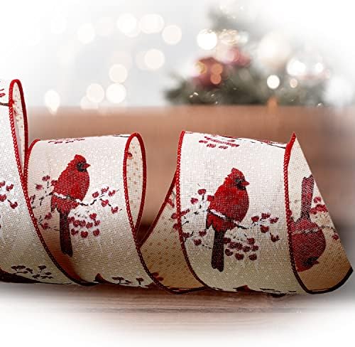 ריג ' נסי בינלאומי חג המולד שלג ברי קרדינל פשתן סרט, 30 רגליים אורך, אדום ולבן