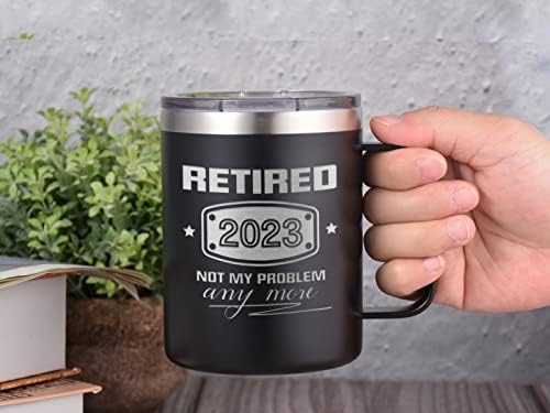 2023 מתנות פרישה לגברים ולנשים, מצחיק בדימוס 2023 לא הבעיה שלי עוד כוס ספל קפה מתנה 14 עוז שחור, פורש