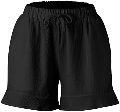 מכנסיים קצרים מזדמנים של נשים שרוך מותניים אלסטיות פרוע שולי מכנסי קיץ קצרים מכנסיים מכנסיים כיסו מכנסיים
