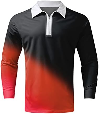 Beuu 2022 חולצות פולו חדשות לגברים, שרוול ארוך 1/4 רוכסן צוואר גולף צוואר גולף טלאים מפוספסים חולצת