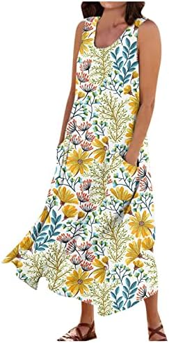 שמלות קיץ של Dodutopzg לנשים 2023 רטרו אלגנטית ללא שרוולים ללא צוואר שמלת מקסי רופפת שמלת שמש פסים רופפת