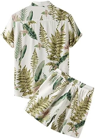 חליפת הדפסה של הקיץ הזכר בהוואי, שני חלקים שרוול קצר, פנה למטה חולצת צווארון כיס מכנסיים קצרים חליפת