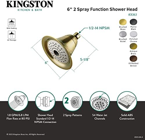 קינגסטון פליז Watersense KX365 בקוטר 6 אינץ 'מהירות גבוהה ראש מקלחת Aeroflow, שפשוף שפשוף ברונזה