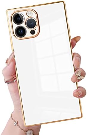 OOK תואם ל- iPhone 14 Pro Max Case מרובע ציפוי זהב מחוזק פינות קצה ספיגת זעזוע רך טפו