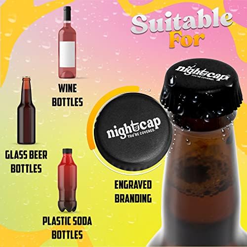 NightCap מונע משקאות משקאות - כובעי בקבוקי סיליקון שיתאימו לחלקים של בקבוקי בירה זכוכית, בקבוקי