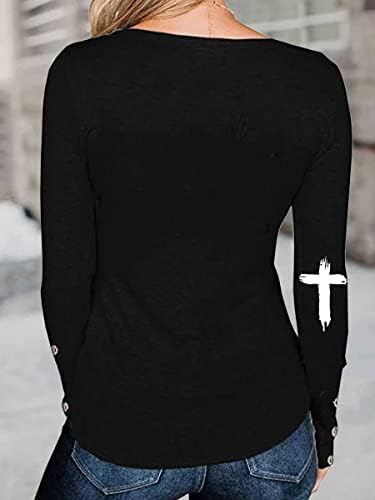 חולצות אמונה לנשים שרוול ארוך, חולצת אמונה אנכית חולצה גרפית מזדמנת, חולצה דתית נוצרית עם כפתור