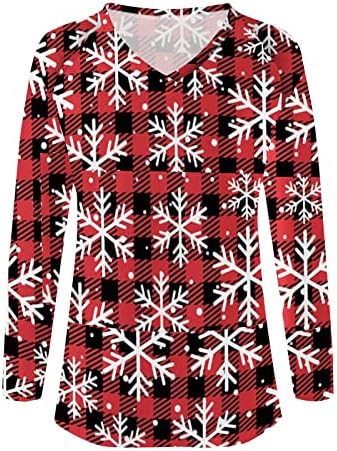 חג המולד חולצה לנשים בייסבול ארוך שרוול קרוע עם צווארון חולצה חג המולד פתית שלג בסוודרים סווטשירט