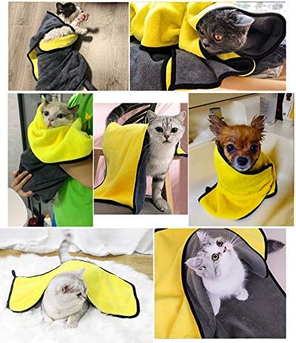מגבת רחצה לכלבים קוויספל-מגבת מיקרופייבר סופגת סופר לכלבים וחתולים קטנים, צהוב&מגבר; אפור 11.8 איקס 23.6 & 34;