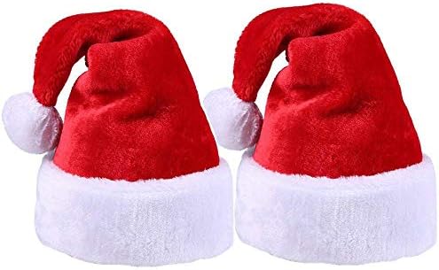 2 יחידות חג המולד סנטה כובע, מעובה יוקרה קצר קטיפה חג המולד כובע מעובה התארך סנטה קלאוס כובע