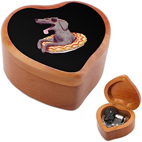 DACHSHUND סופגנייה קופסת מוסיקה מעץ צורת לב קופסת מוסיקה וינטג 'שעון עץ מתנות קופסא מוזיקלית