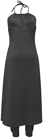 שני חלקים חליפת מכנסיים נשים מזדמנים צוואר תלייה עם שרוולים מלאים ללא שרוולים אחוריים ללא רופפים