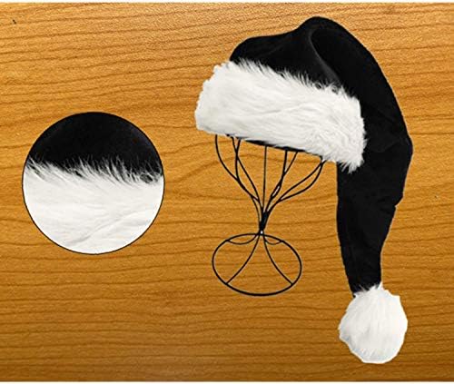 שחור סנטה כובע למבוגרים, שחור ולבן דלוקס מבוגרים סנטה כובע עבור שחור חג המולד נושא חדש שנה חגיגי חג ספקי