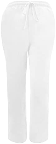 מכנסי טרנינג של קרס מכנסי טרנינג כותנה מזדמנים ופשתן צבע אחיד המותניים אלסטיים ארוכים מכנסיים ישרים