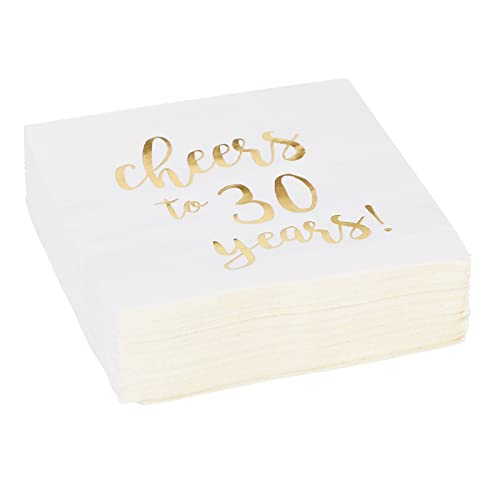 50 חבילות לחיים עד 30 שנה מפיות קוקטיילים ליום הולדת 30, ציוד למסיבות יום השנה, נייר כסף 3, לבן וזהב