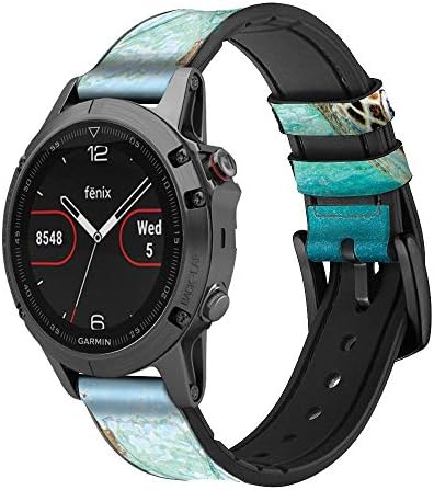 CA0164 Ocean Sea Turtle Leather & Silicone Smart Watch Strap for Garmin Gear