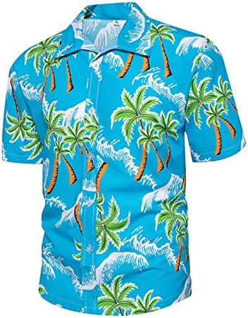חולצות הוואי גברים של UBST שרוול קצר עץ טרופי כפתור הדפס