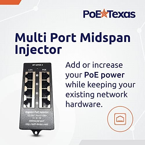 Poe Texas 4 Port Poe מזרק - Gigabit Passive Power Over Ethernet - 802.3AF או במזרק POE תואם