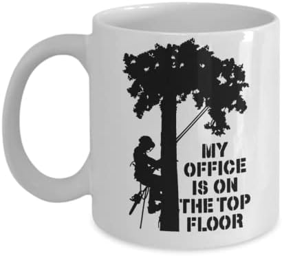 מומחה לעצים קפה ספל, שלי משרד הוא בקומה העליונה, מומחה לעצים הווה בשבילו או שלה, חידוש ספל, מצחיק מומחה לעצים