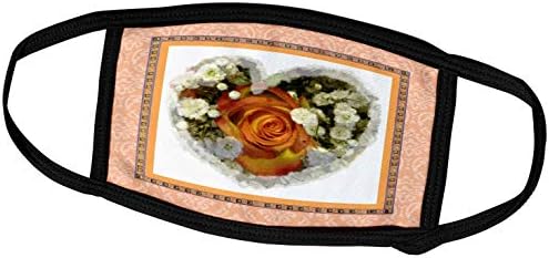 3 רוז ג ' קלינארט רוז לב גן טבע פרחים פרחים דמשק-להבה כתום לב עלה מוקף דמשק ומסגרות אריח-מסכות פנים