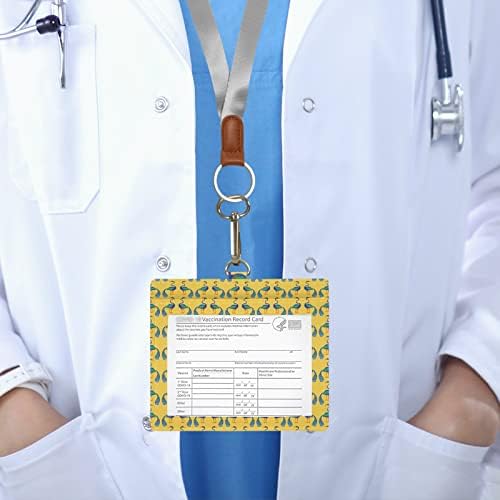 כיסוי מחזיק כרטיס חיסון 4 על 3 מגן כרטיס חיסון צהוב עם שרוך מגן כרטיס חיסון בעל כרטיס חיסון טווס מסודר מודפס