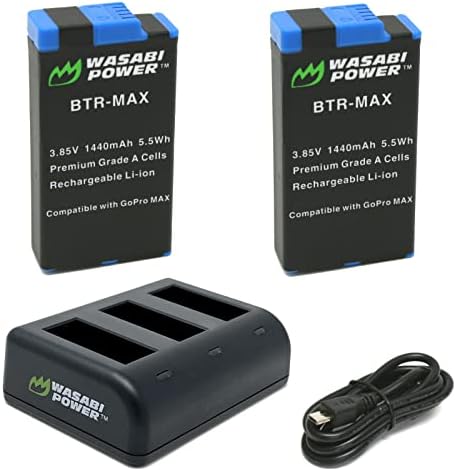 החלפת חשמל Wasabi לסוללה מקסימאלית של GoPro ו- USB משולש, מטען מהיר 3 ערוצים תואם ל- GoPro ACDBD-001, ACBAT-001
