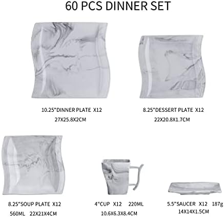 QFWCJ 30/60 חלקים חרסינה כלי אוכל עם 12*צלחת ארוחת ערב, צלחת קינוח, צלחת מרק, כוסות ותוכניות שולחן צלוחיות