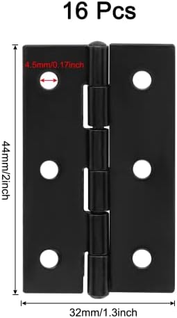 צירי דלתות קטנות של ליטואקס, 2 אינץ 'x 1-3/16 אינץ' ציר קת קיפול נירוסטה, 16 חבילה, שחור מט, עם 96 ברגים