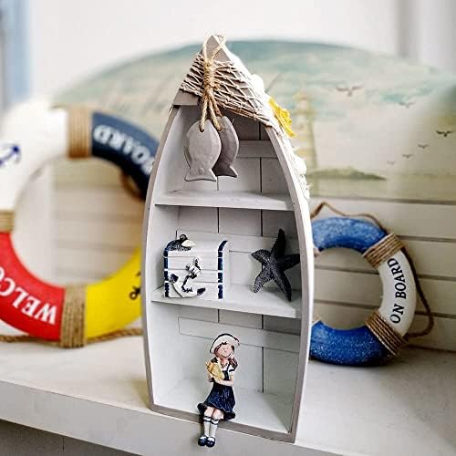 Linfevisi מעץ מדף סירה תפאורה חוף נושא עמידה מדף סירה מעץ עיצוב סירות סירה מדף ספרים מדף ימי תפאורה עומדת