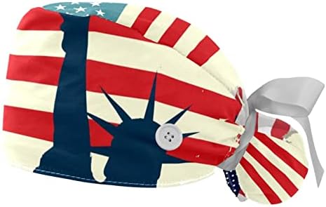 Grunge ארהב דגל פסל חירות רטרו רטרו כובע עבודה מתכוונן עם כפתורים נשים מחזיק קוקו קישור