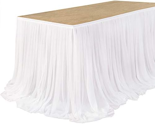הרגע של לינג 14ft שולחן לבן חצאית שולחן ארוך במיוחד מפות שולחן לחצר בחצר האחורית שולחן מתוק שולחן ראשי שולחן