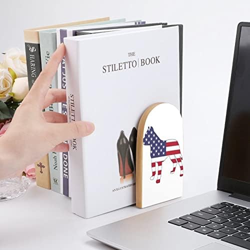 פטריוטית פיטבול אמריקאי דגל תומכי ספרים דקורטיבי הדפסת עץ ספר מסתיים לגנוז חבילה של 1 זוג